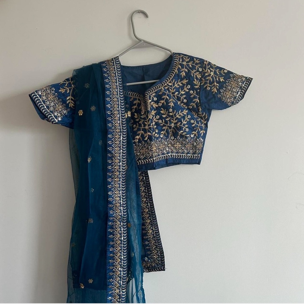 Blue and gold lehenga